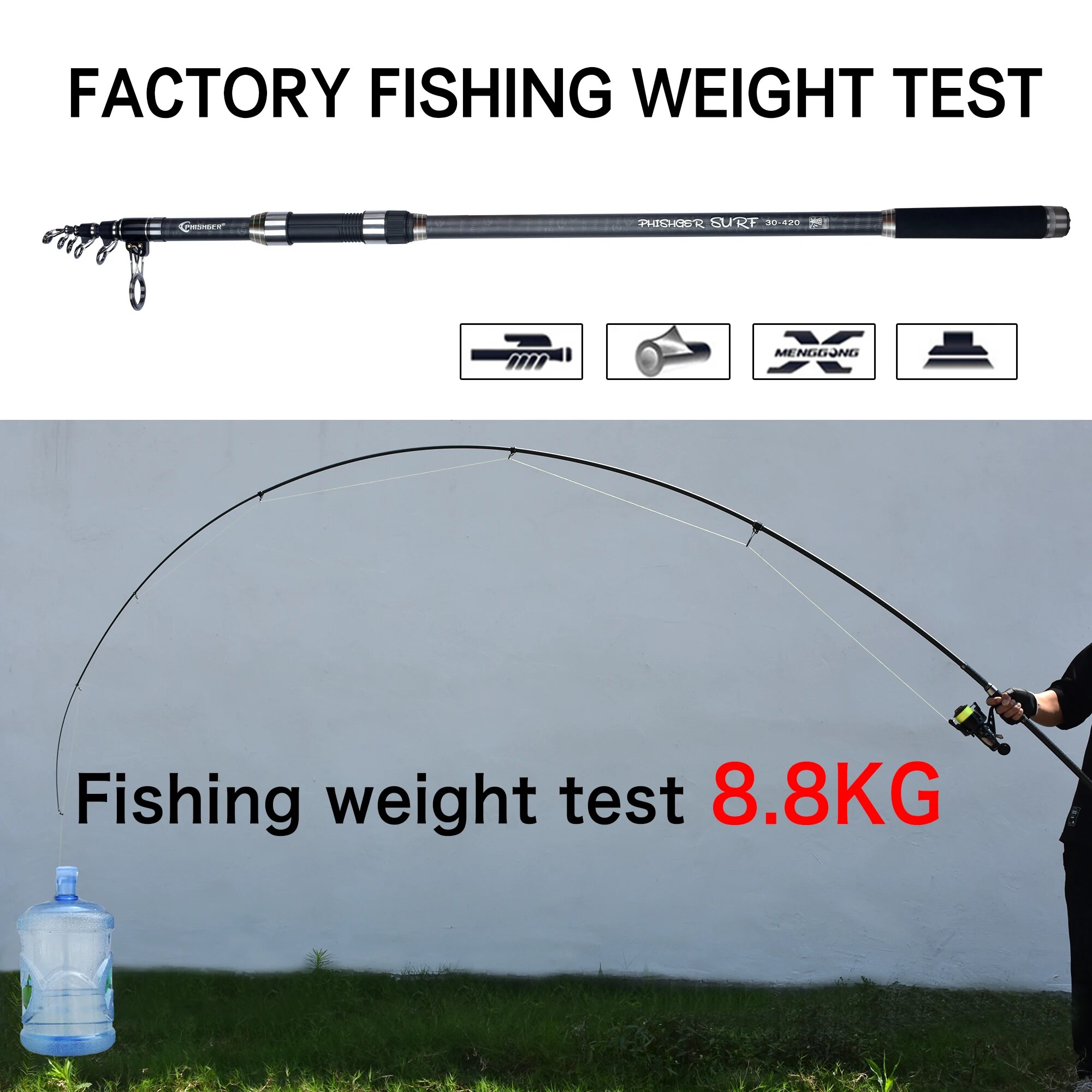 PHISHGER Телескопическая спинн – обзор и цена Fishing Rod Surf